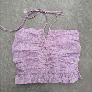 Lilac halter cropped top with white floral design